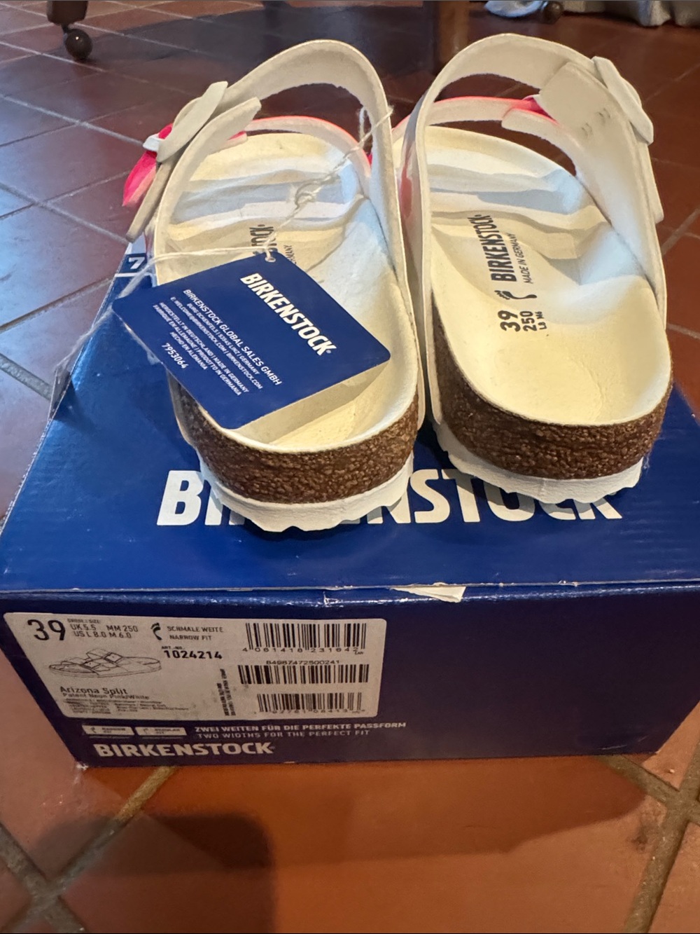 Birkenstock White and Bright Pink Two-strap Slide Sandals - Picture 2 of 4